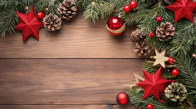 Christmas Holiday Background With Pine Branches And Ornaments