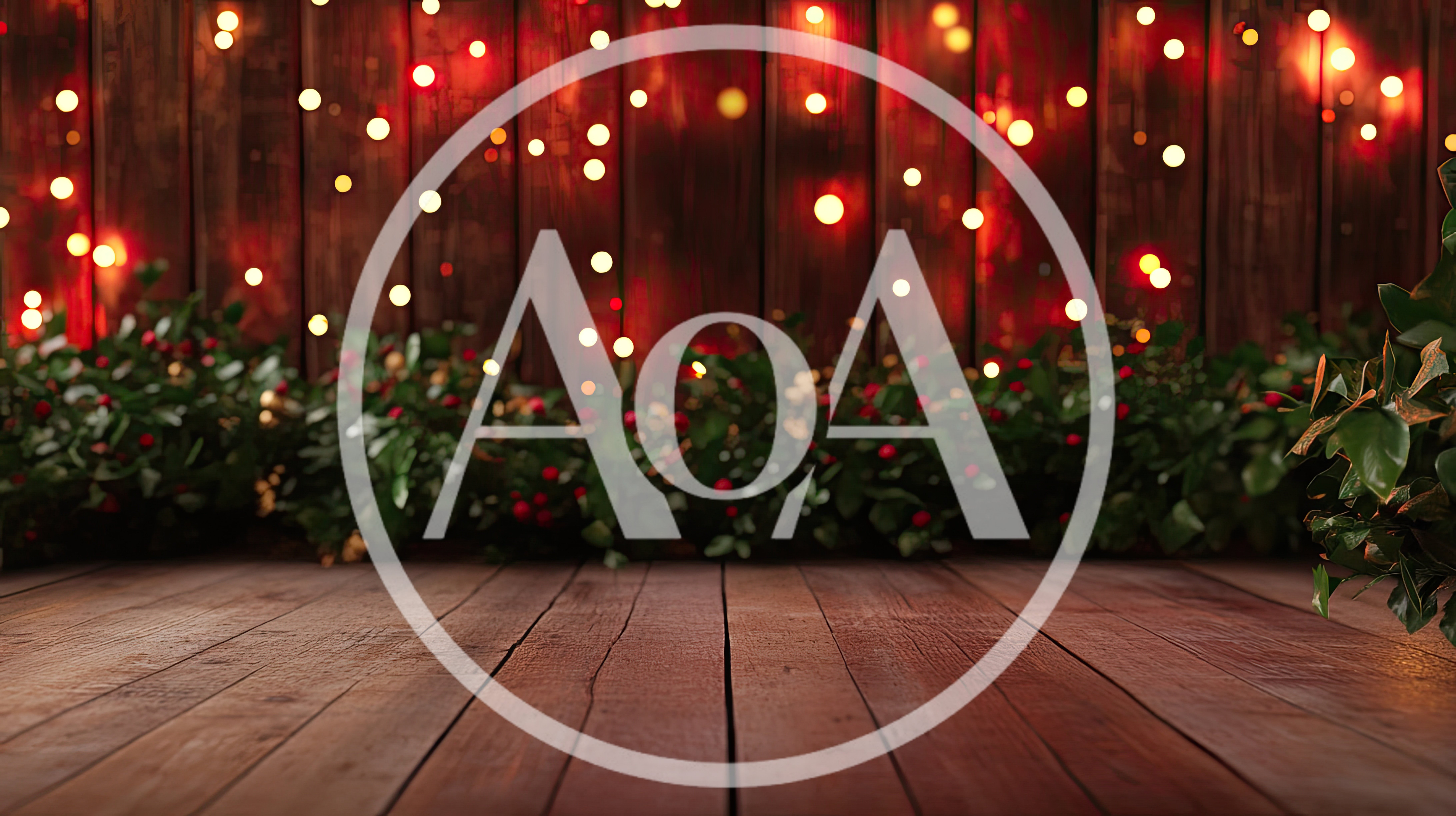 Rustic Wooden Floor With Christmas Lights And Greenery
