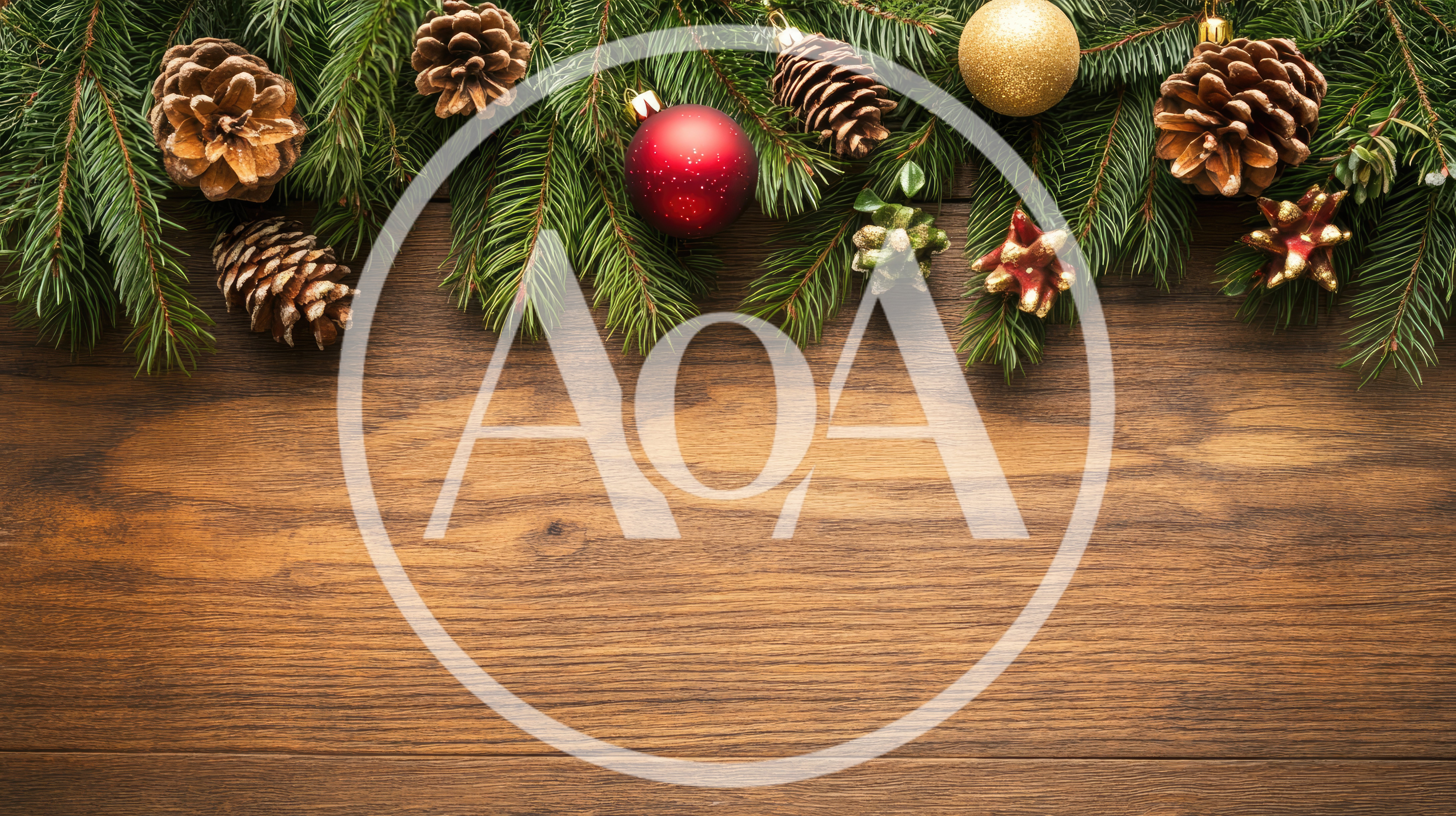 Christmas Pine Branches With Ornaments On Wooden Background