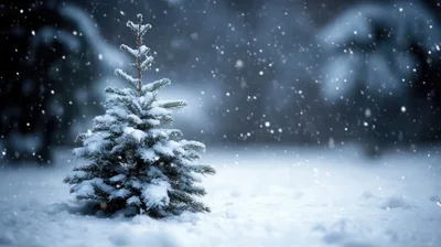 Small Snowy Pine Tree During Winter Snowfall