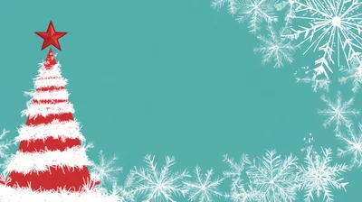 Christmas Tree With Red And White Stripes And Snowflakes