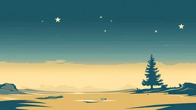 Minimalist Landscape Illustration With Lone Pine Tree
