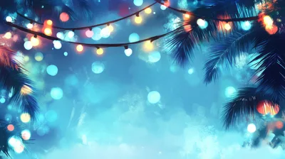 Tropical Palm Leaves With Festive String Lights