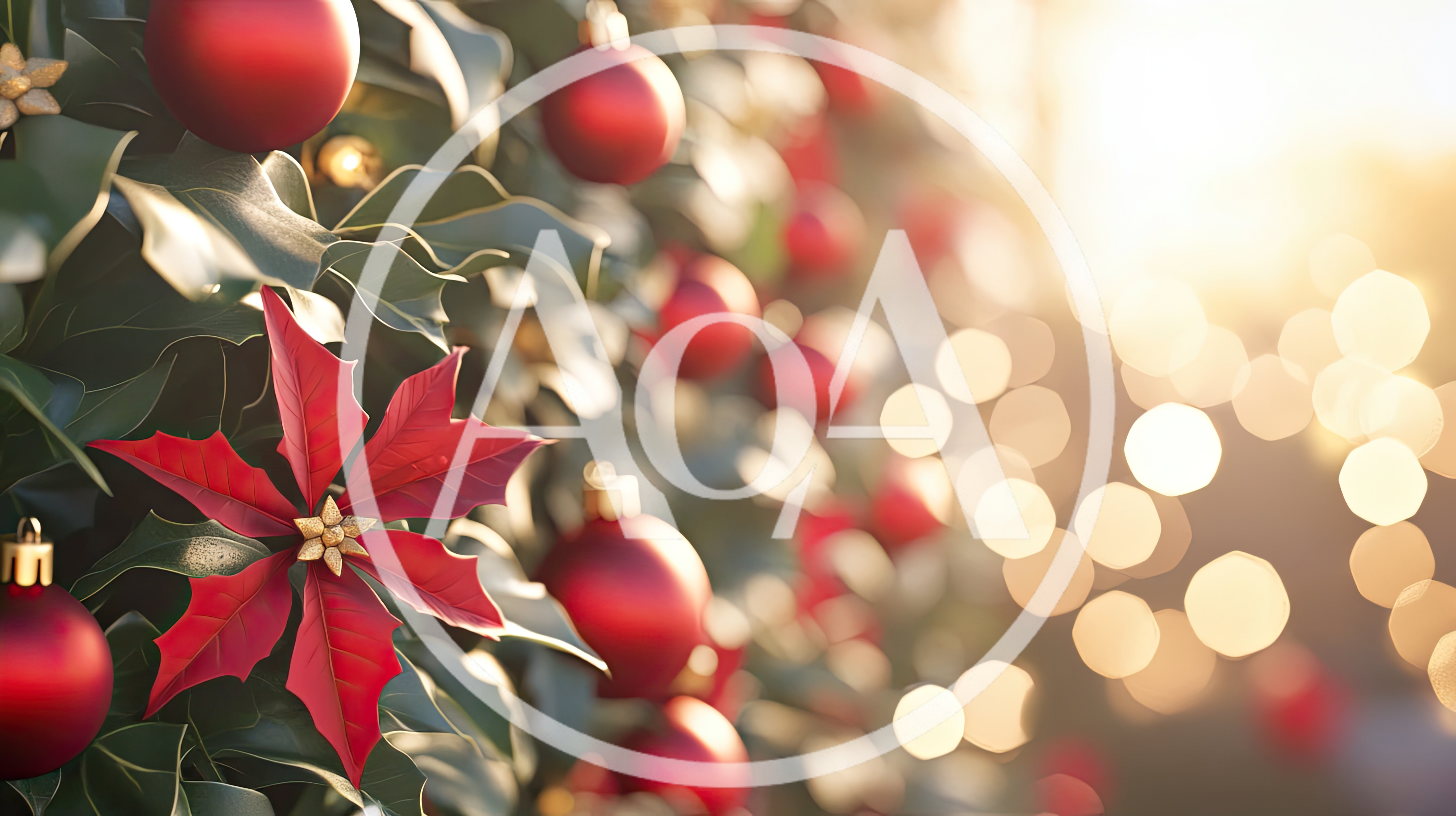 Christmas Poinsettia and Red Ornaments on Festive Foliage