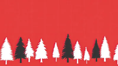 Minimalist Christmas Tree Silhouette Pattern on Red Background