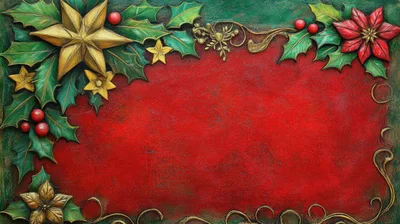 Christmas Holiday Background With Holly And Poinsettia