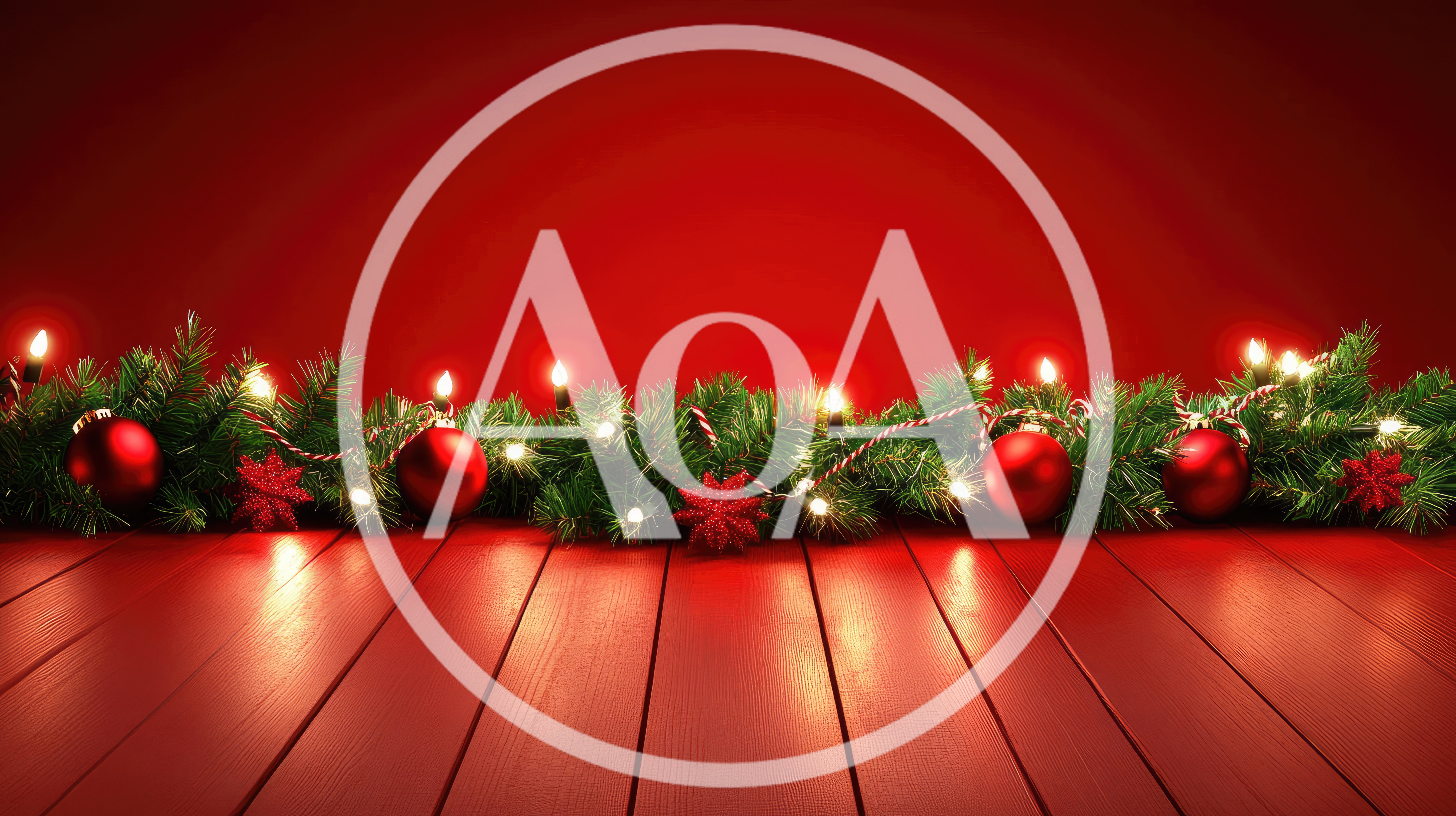 Christmas Garland Decoration on Red Wooden Table