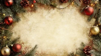 Christmas Holiday Background With Ornaments And Pine Branches