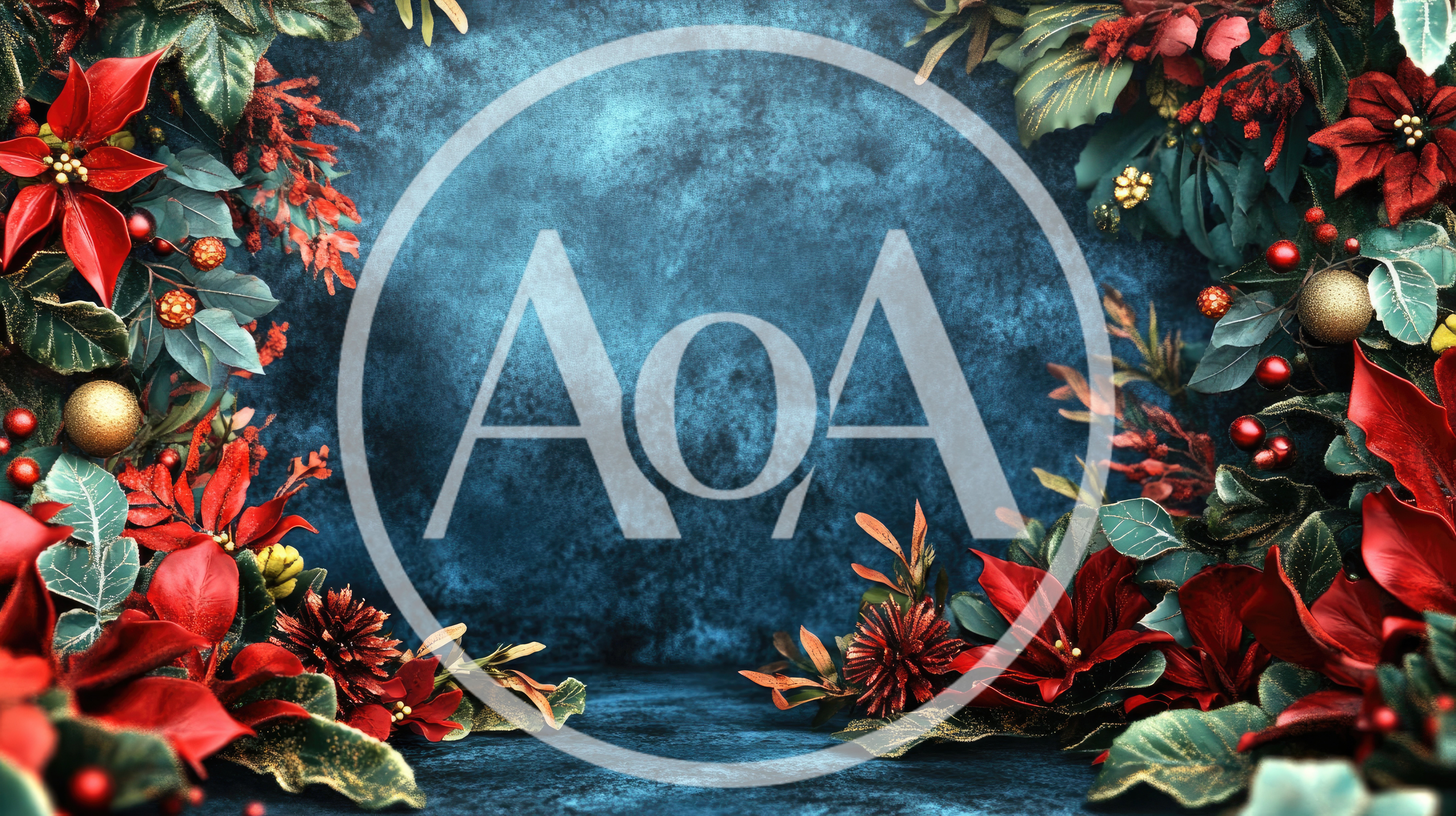 Christmas Poinsettia Floral Frame With Dark Blue Background