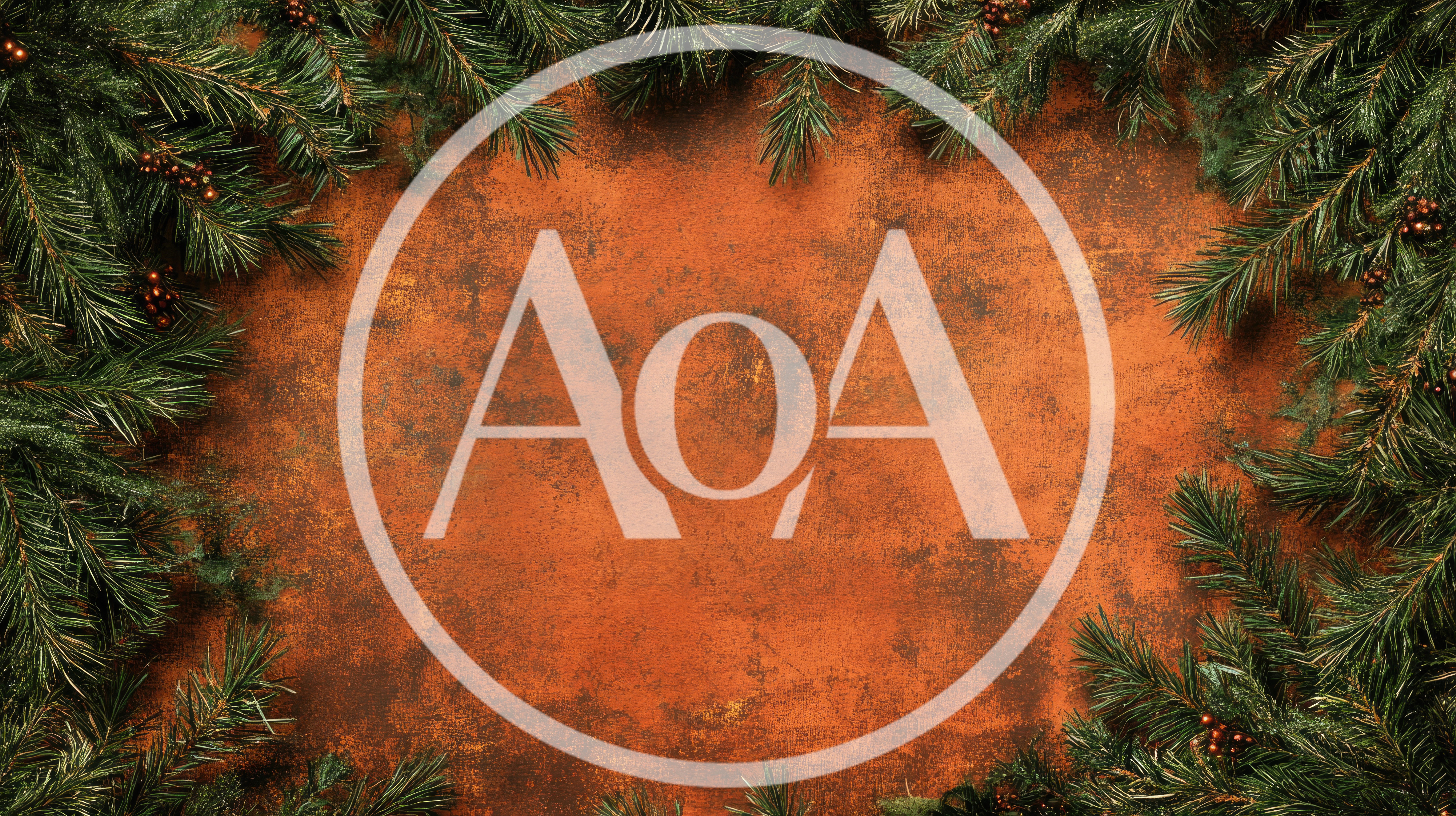 Christmas Pine Branch Border on Rustic Orange Background