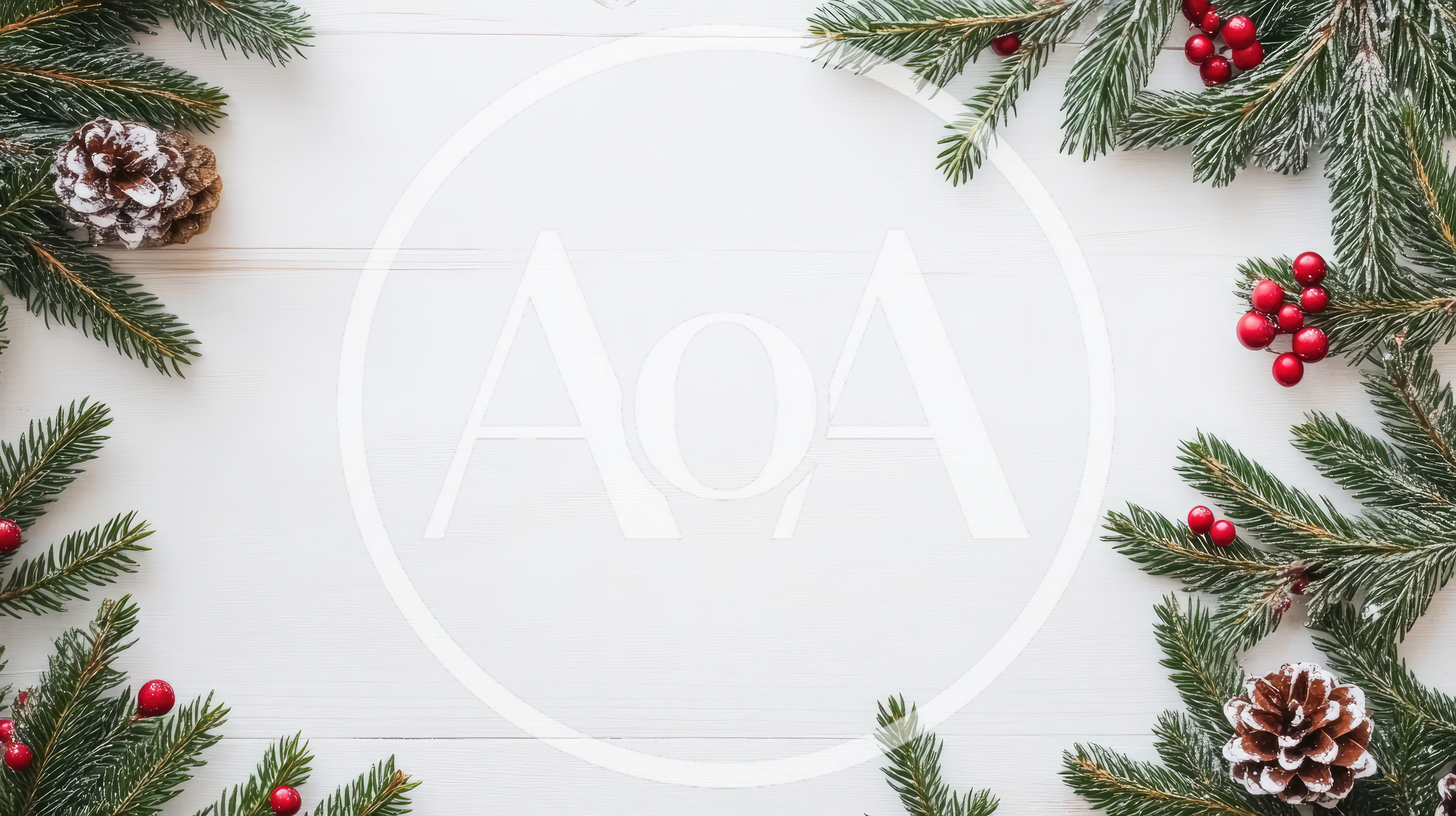 Christmas Pine Branch Frame on White Wood