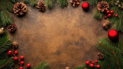 Christmas Holiday Background With Pine Branches And Ornaments