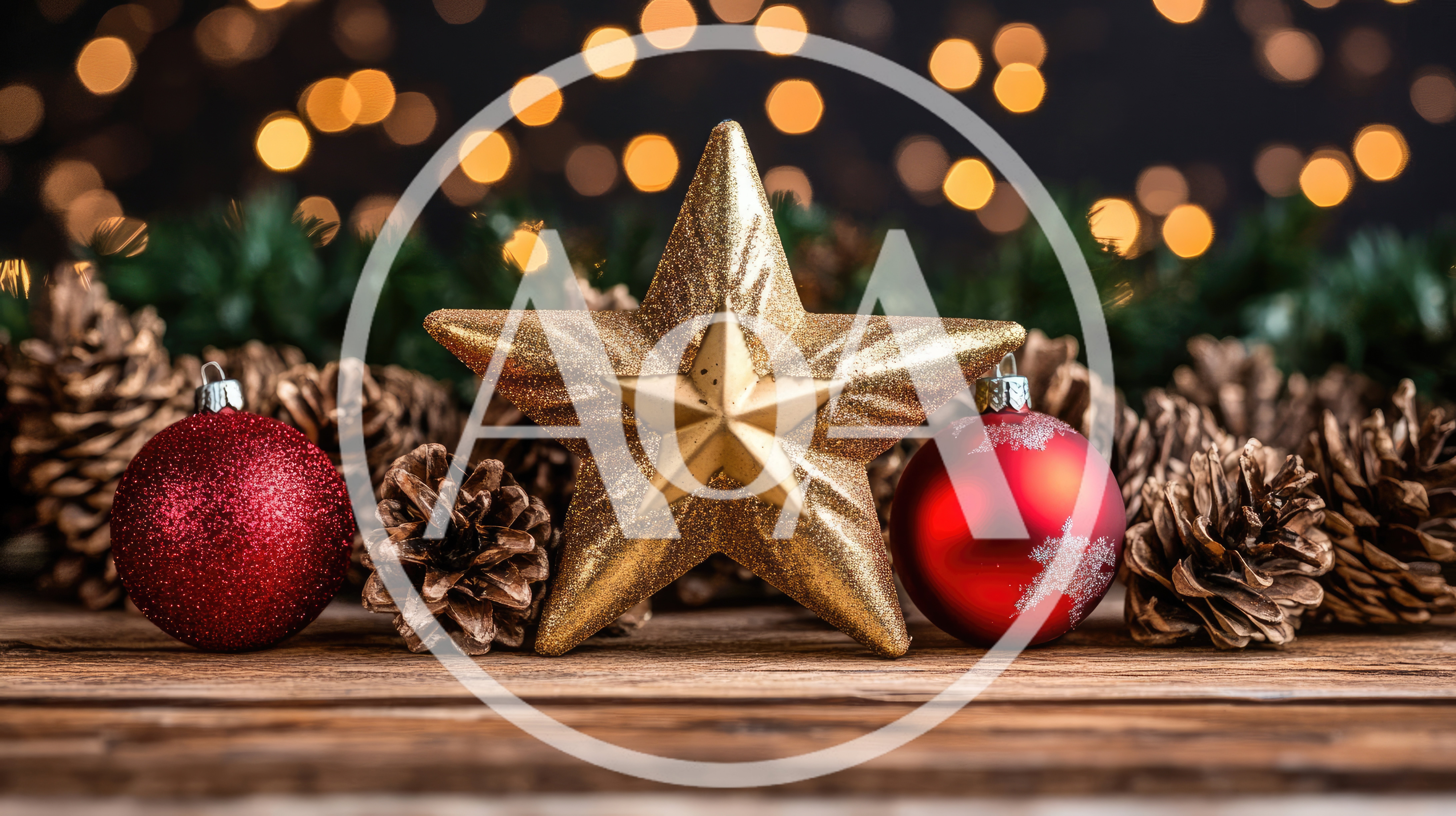 Christmas Decorations With Gold Star And Red Ornaments