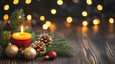 Christmas Candle Decoration with Pine Cones and Ornaments