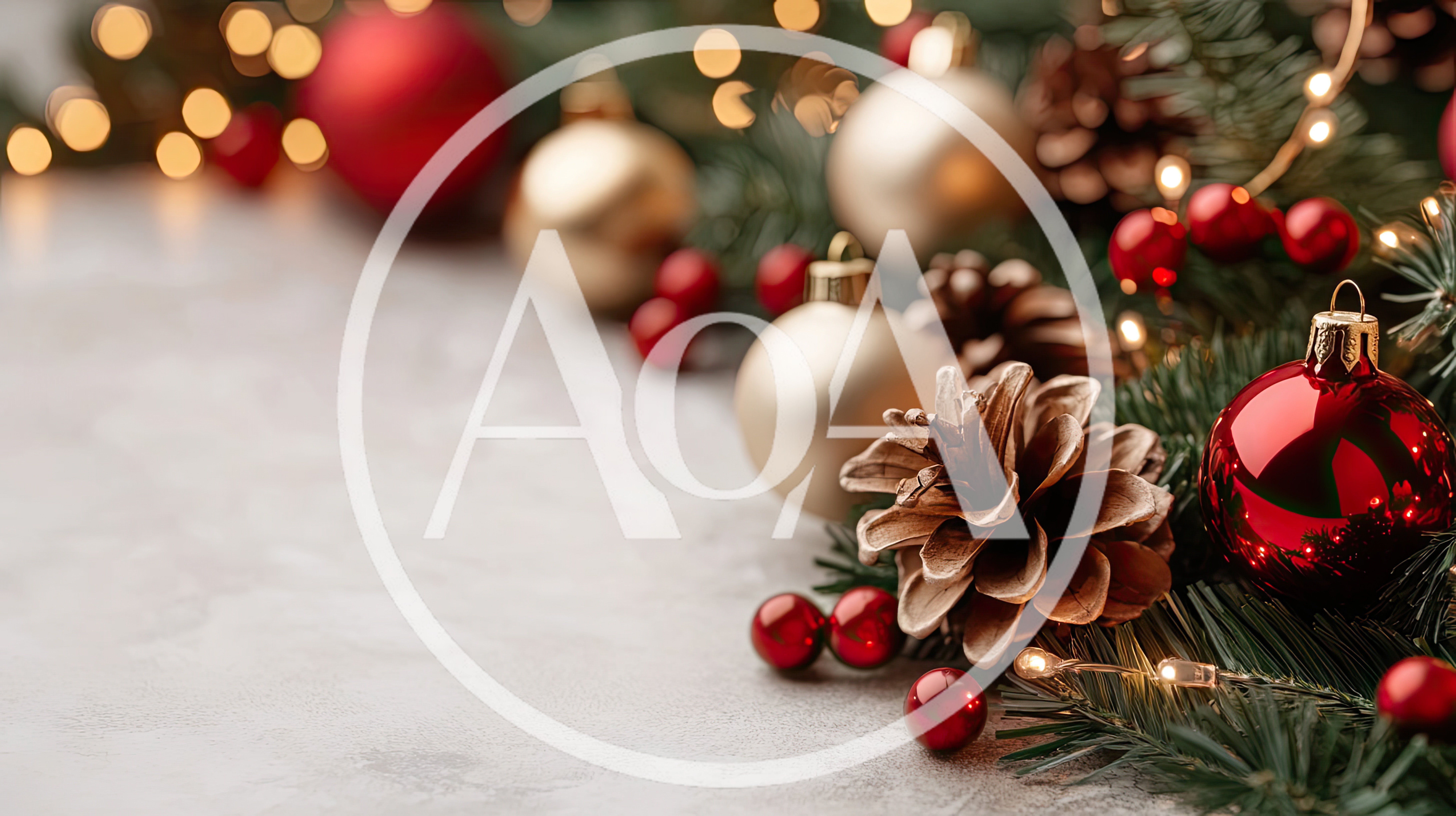 Christmas Ornaments and Pinecones on Festive Background