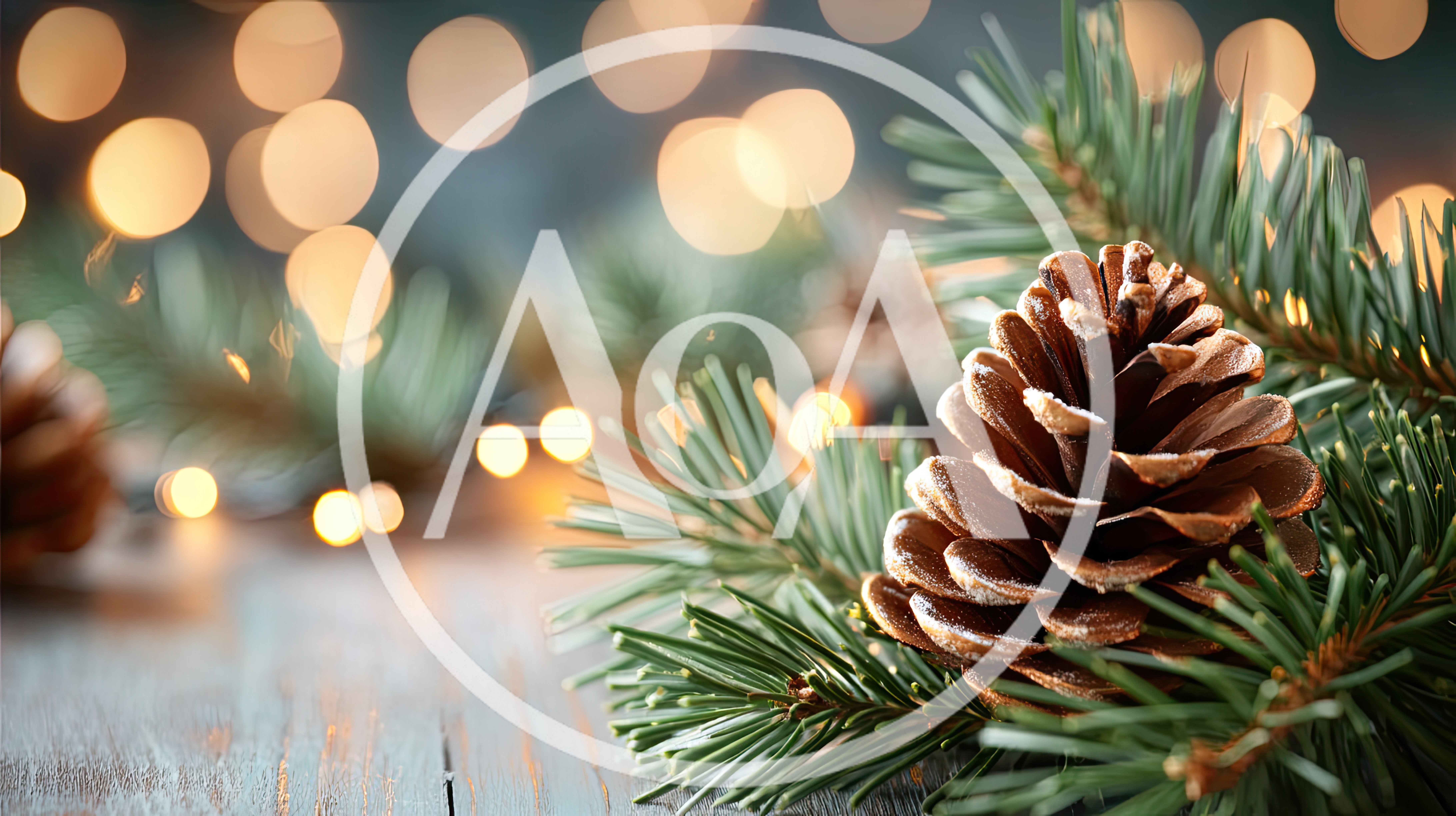 Pine Cone and Evergreen Branches on Wooden Table