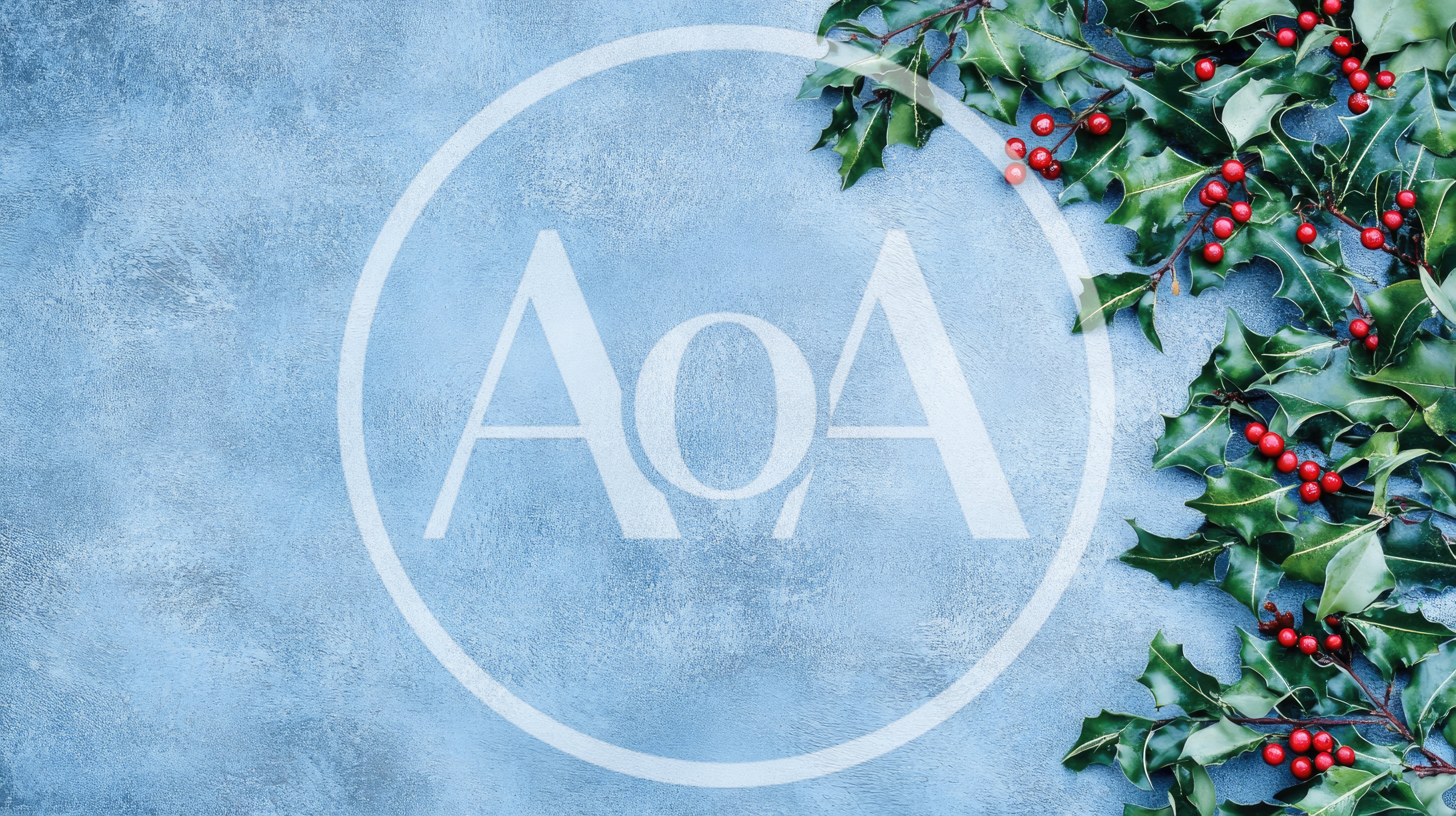 Holly Branches With Red Berries On Blue Background