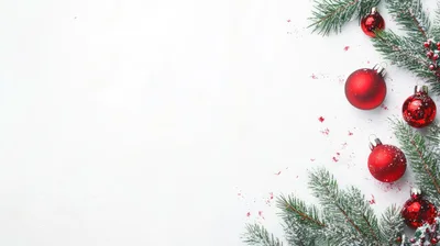 Christmas Ornaments And Pine Branches On White Background