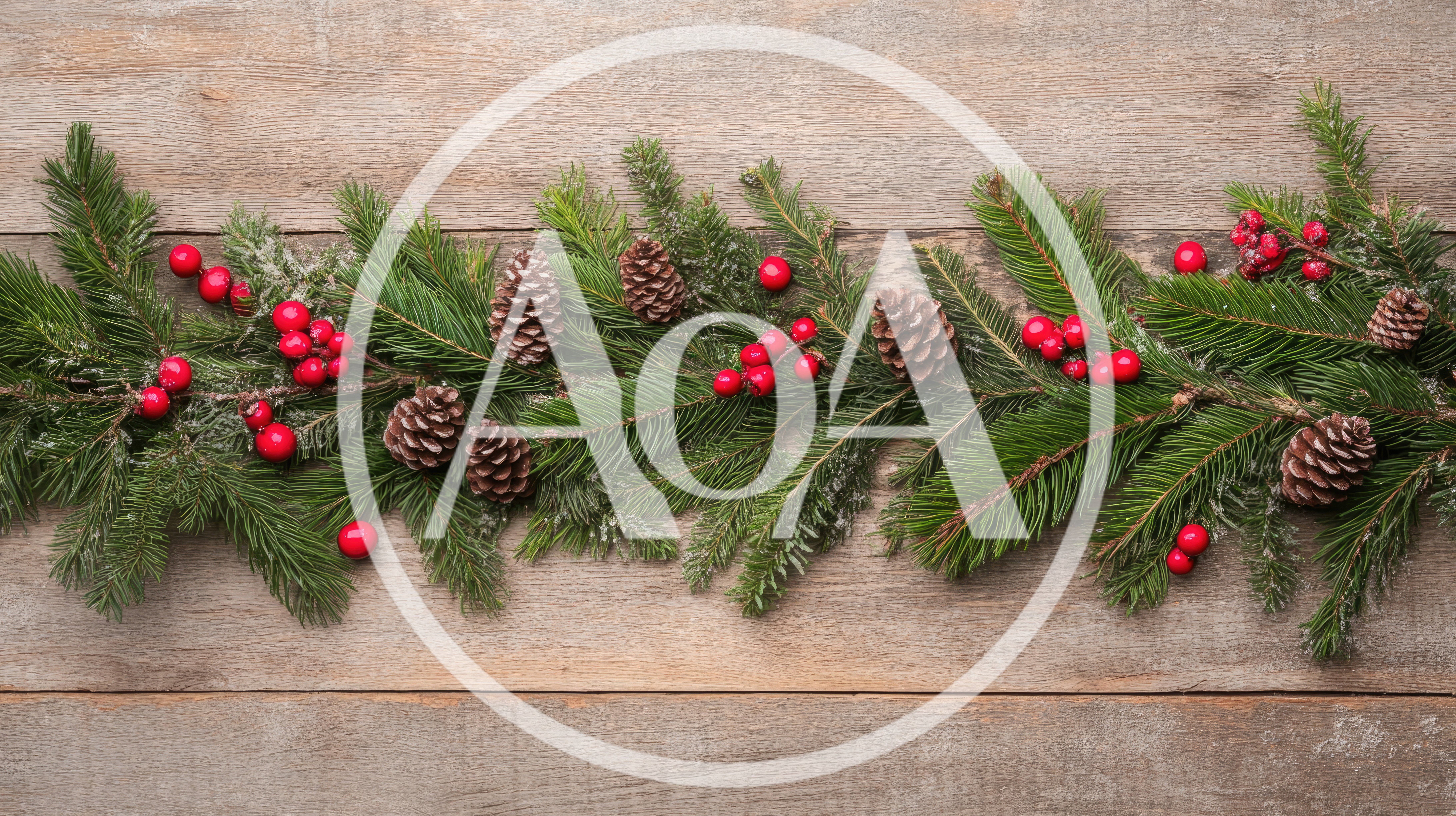 Christmas Pine Garland With Berries And Pinecones