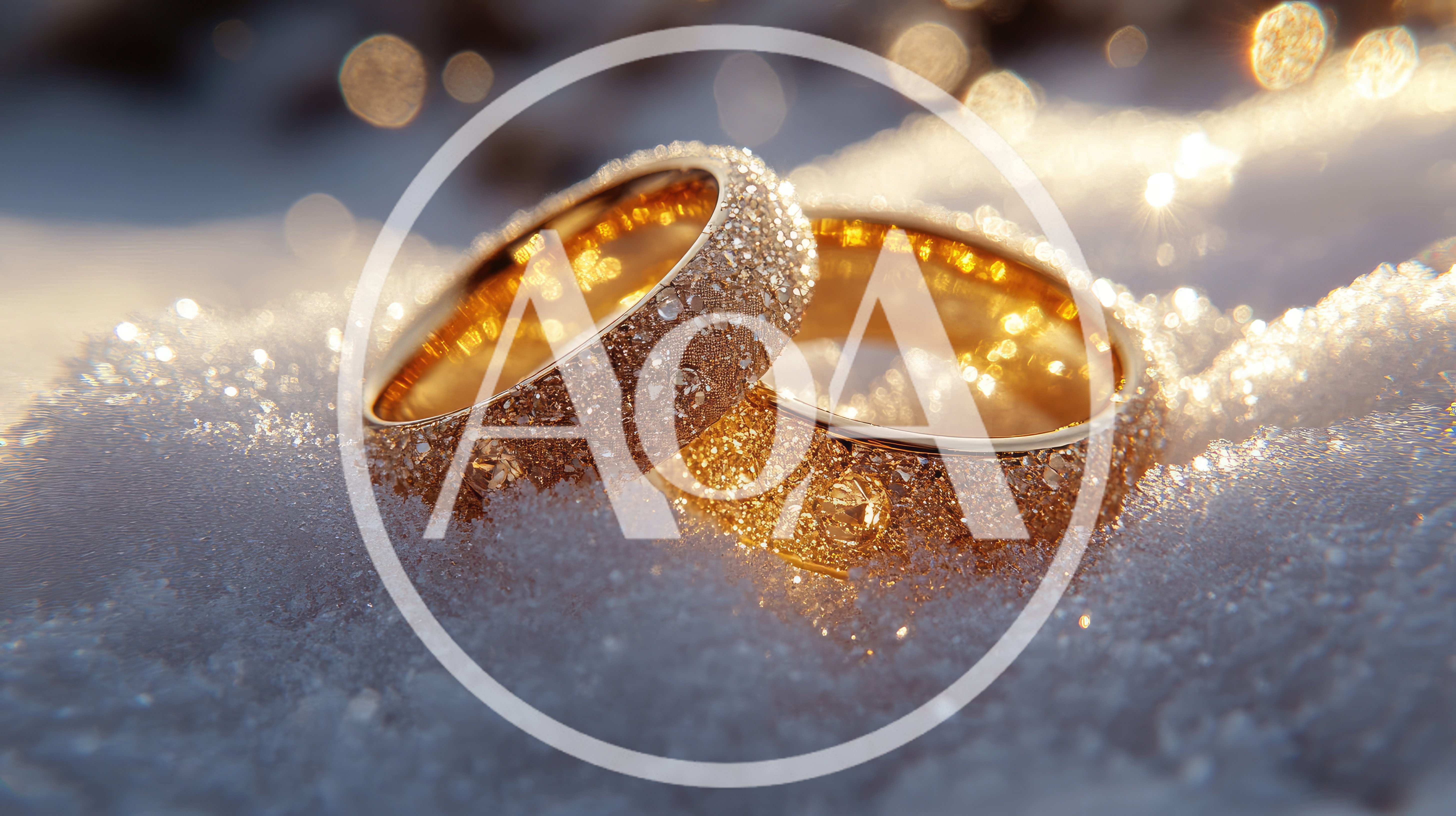 Two Gold Wedding Rings Resting In Fresh Snow