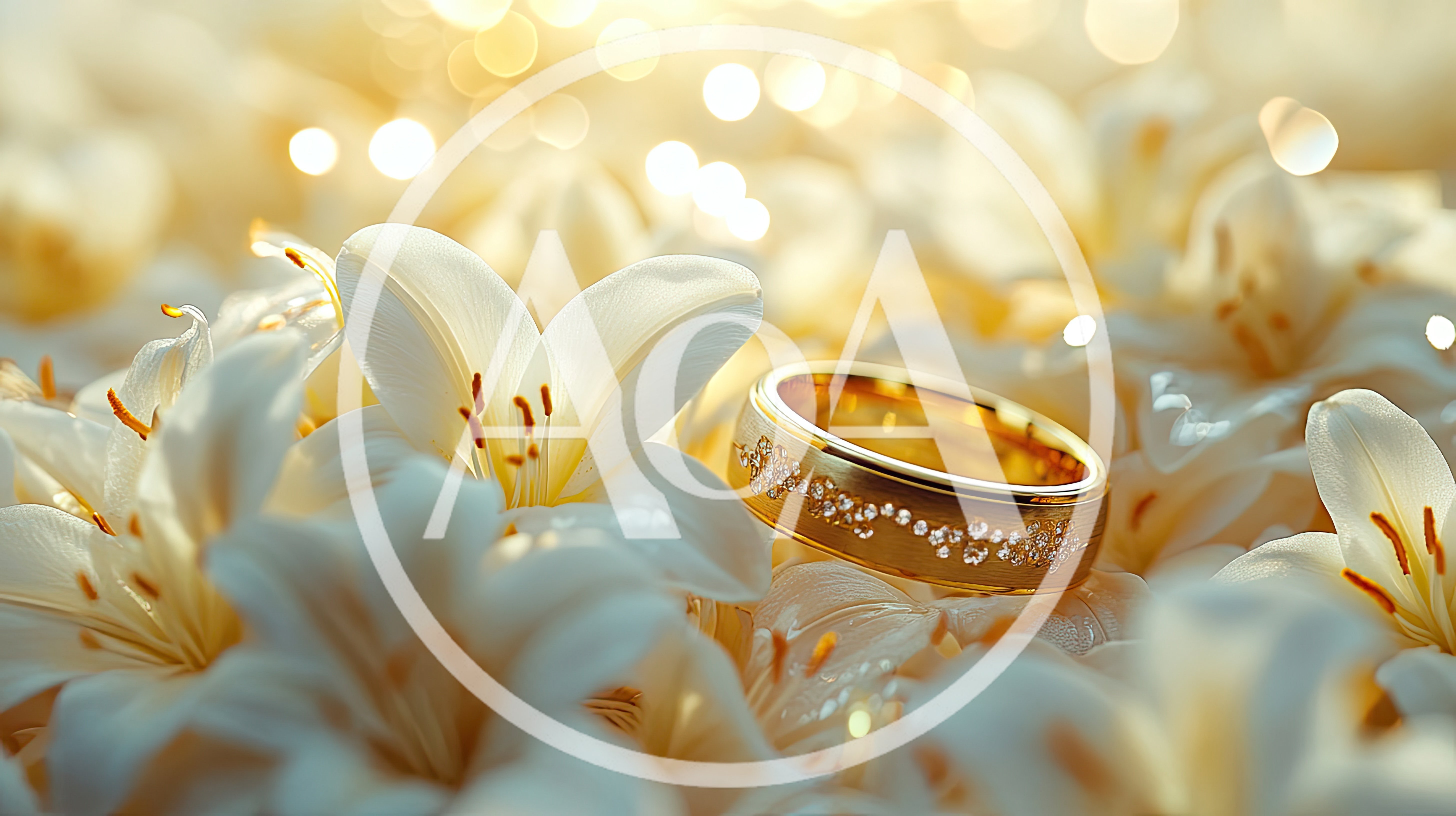 Gold Wedding Ring Resting Among White Lily Flowers