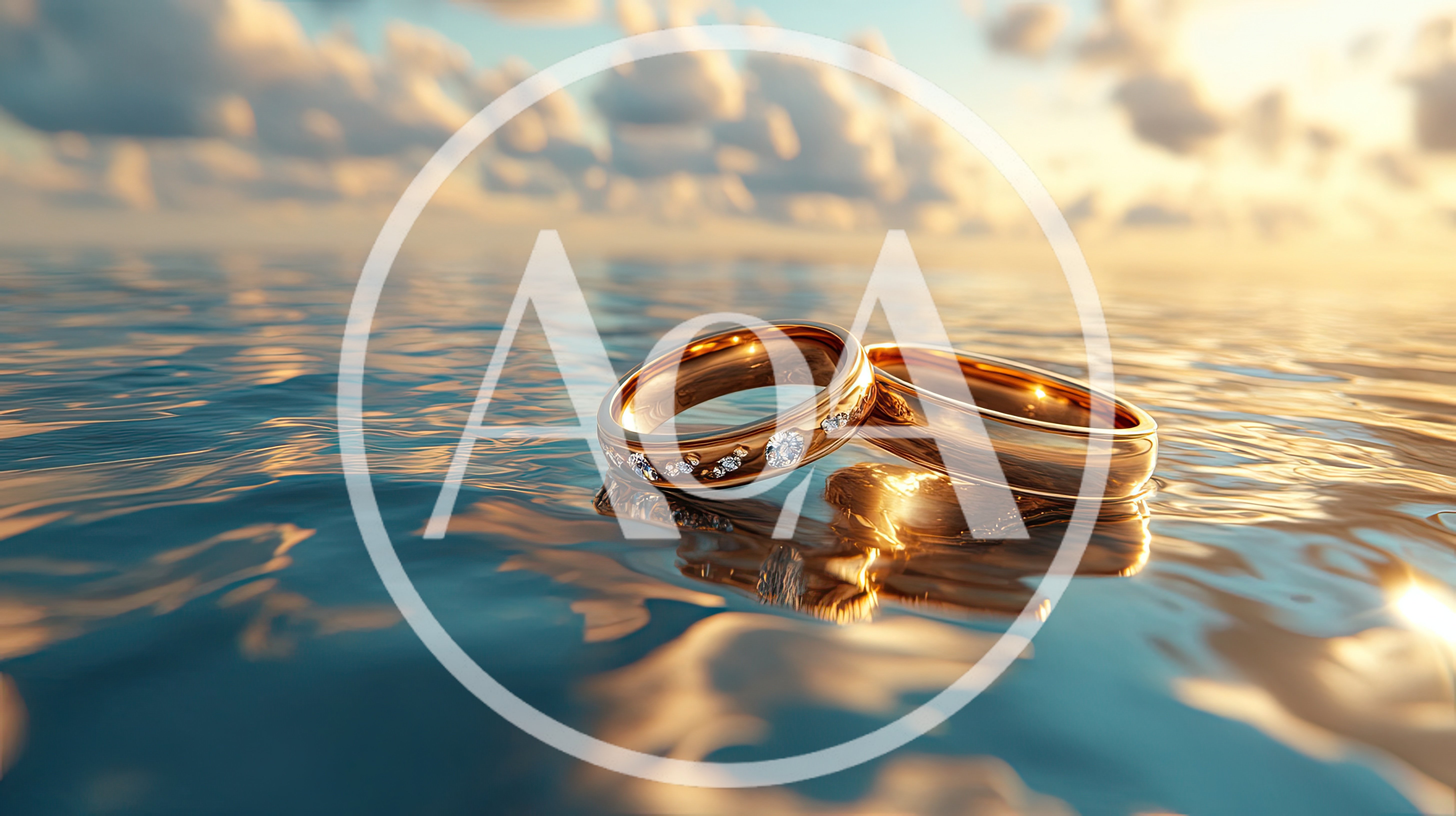 Two Gold Wedding Rings Floating on Calm Water