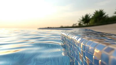 Close Up Of Infinity Pool Edge At Sunset