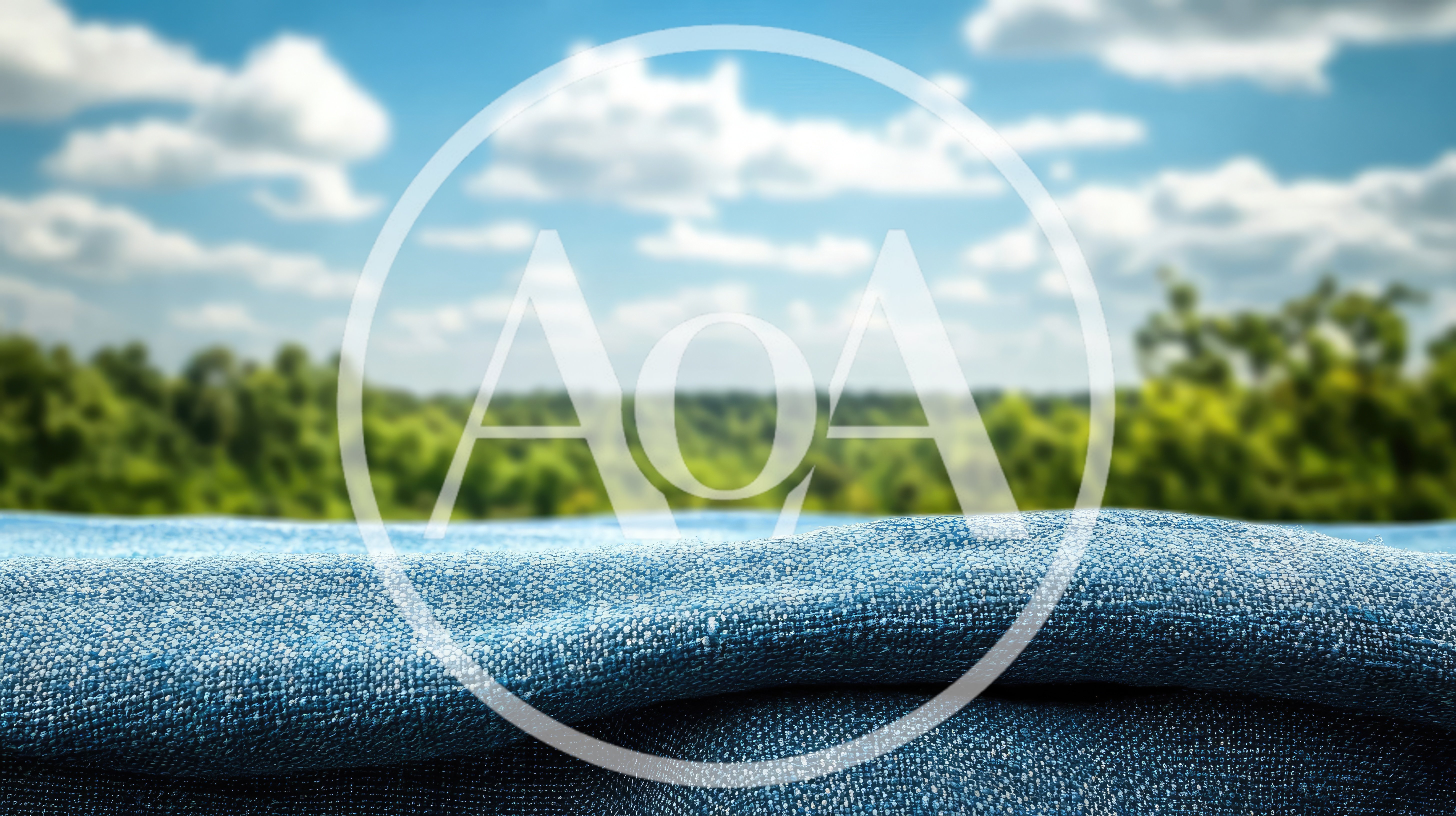 Blue Fabric Texture Against Blurred Nature Background