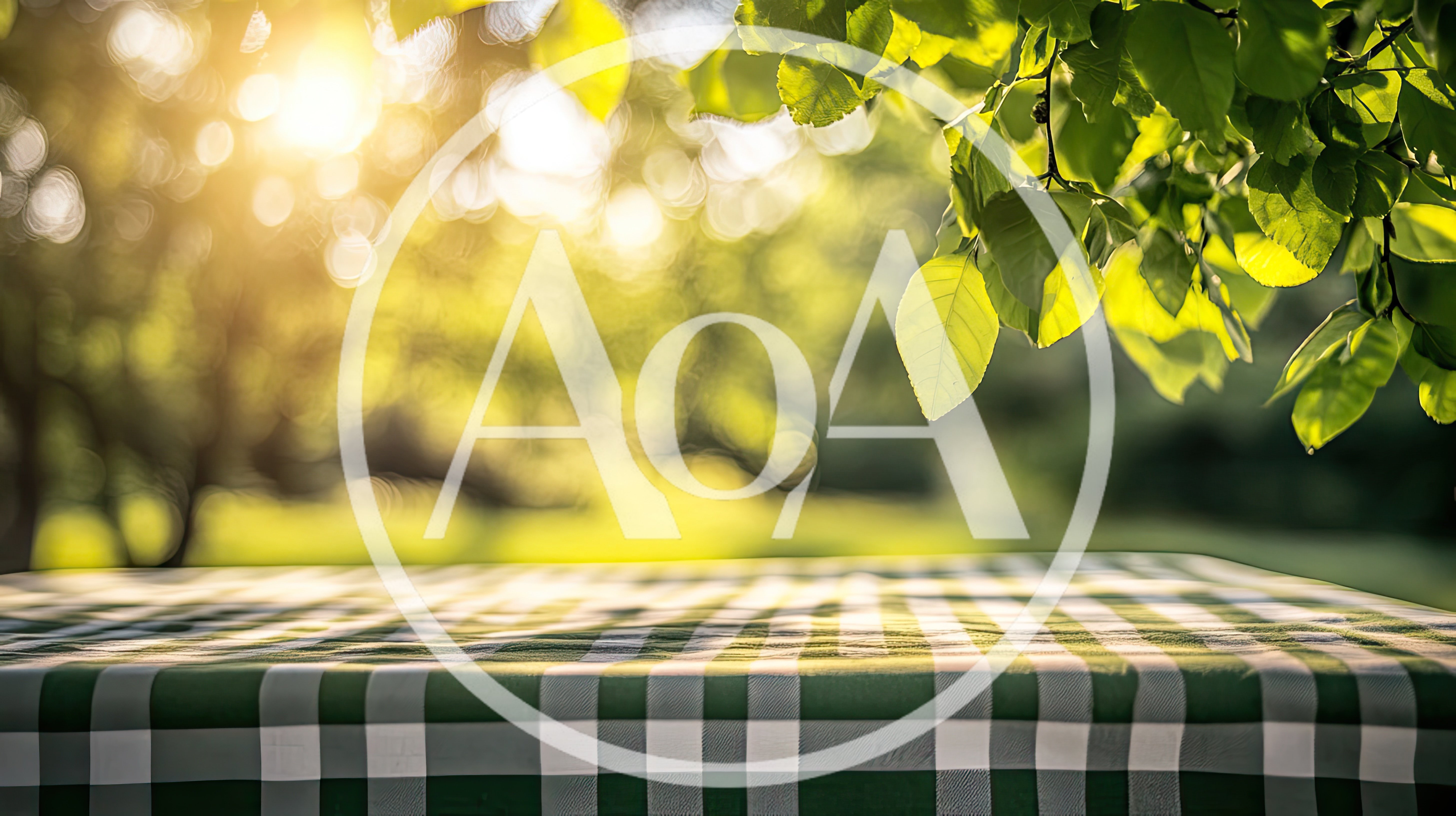 Empty Picnic Table With Green Gingham Cloth
