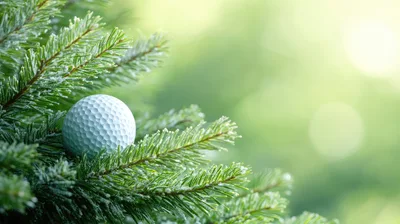 Golf Ball Resting On Frosty Pine Tree Branch
