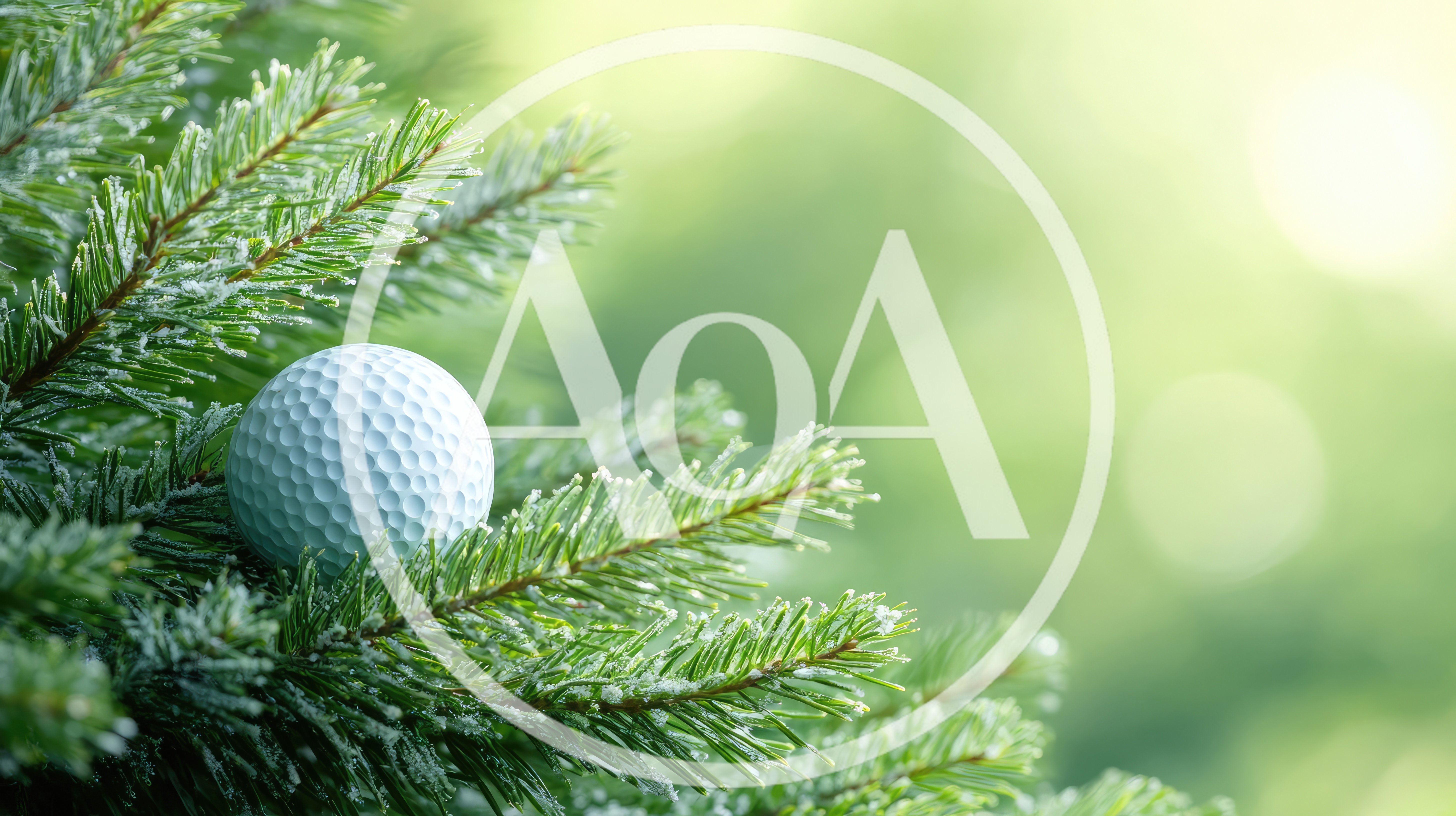 Golf Ball Resting On Frosty Pine Tree Branch