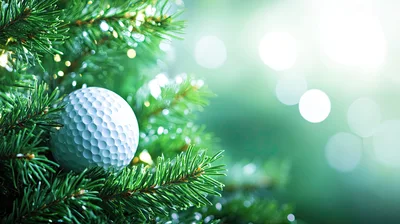 Golf Ball Ornament Nestled In Christmas Tree Branches