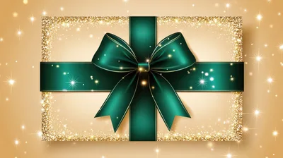 Elegant Gift Box With Green Ribbon And Gold Glitter