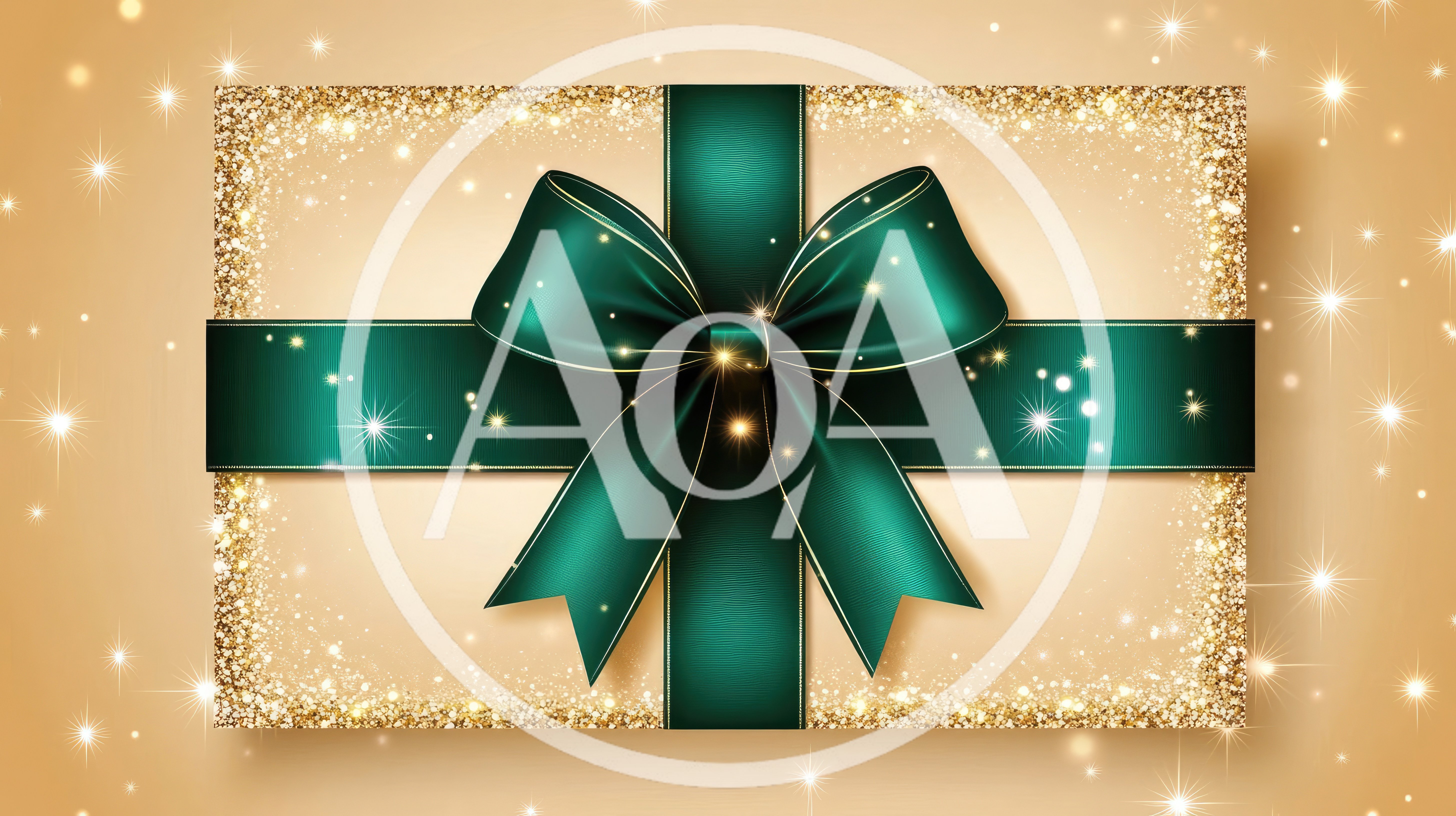 Elegant Gift Box With Green Ribbon And Gold Glitter