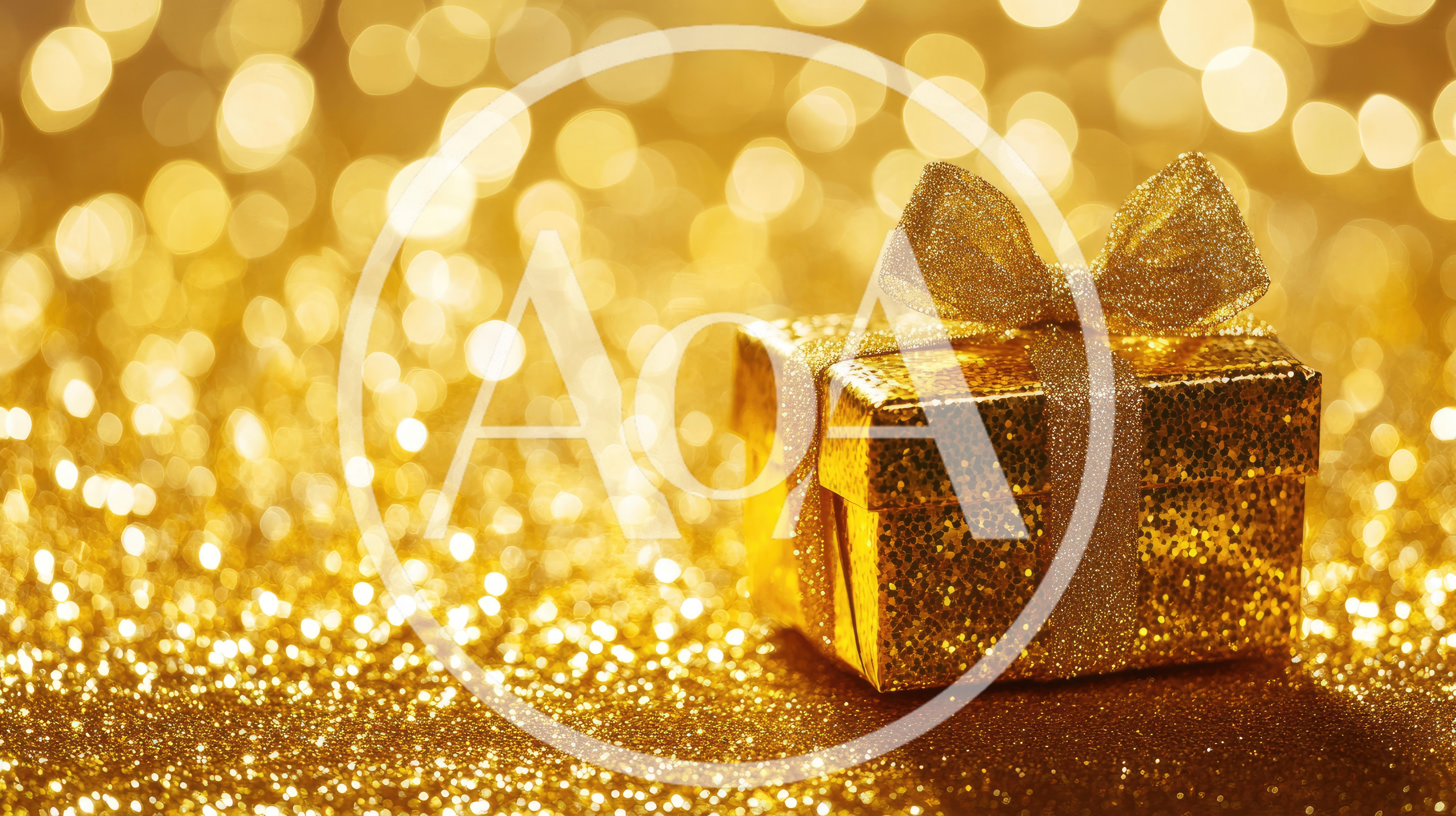 Golden Gift Box With Glittering Bow