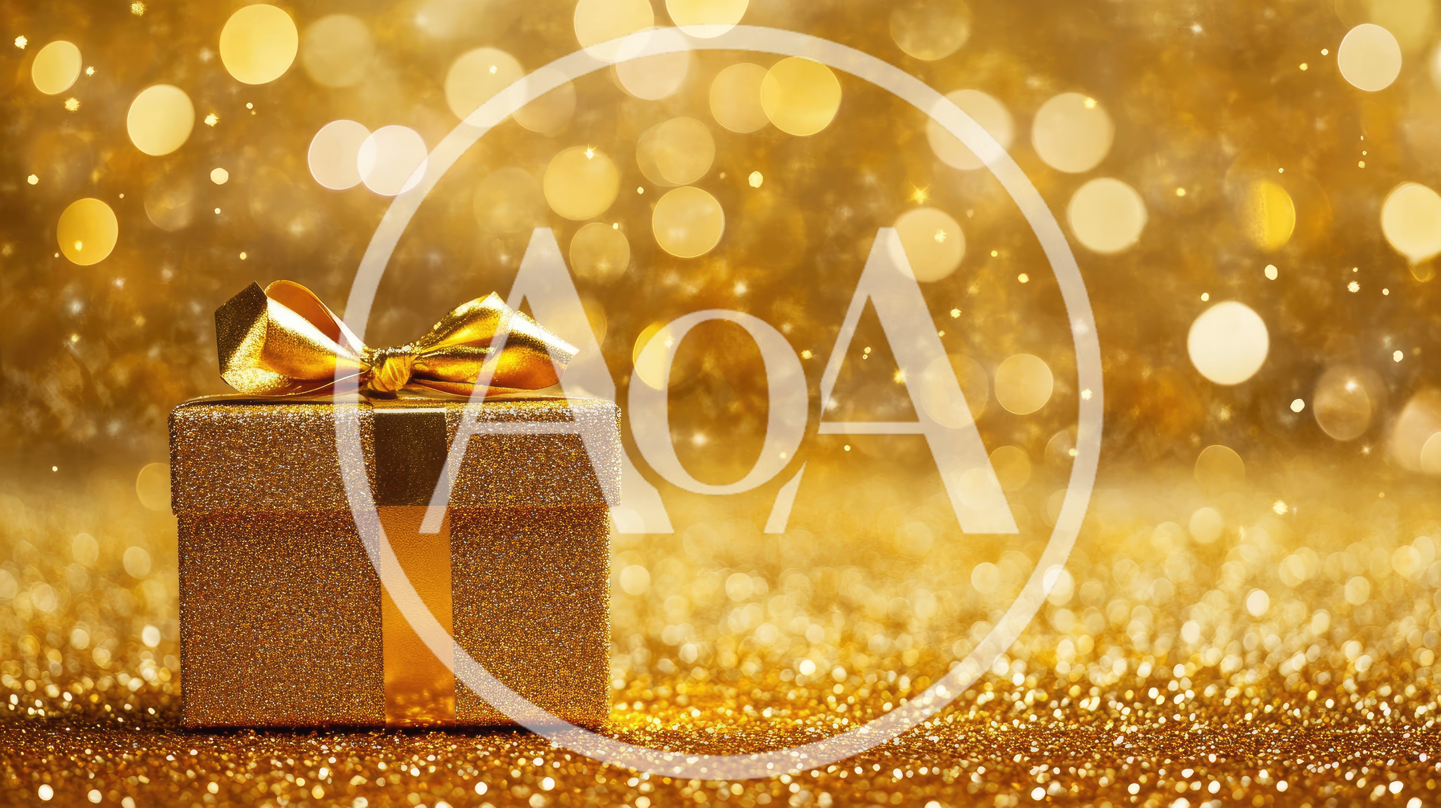 Golden Gift Box With Ribbon On Glittering Background