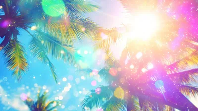 Tropical Palm Trees Under Bright Summer Sun