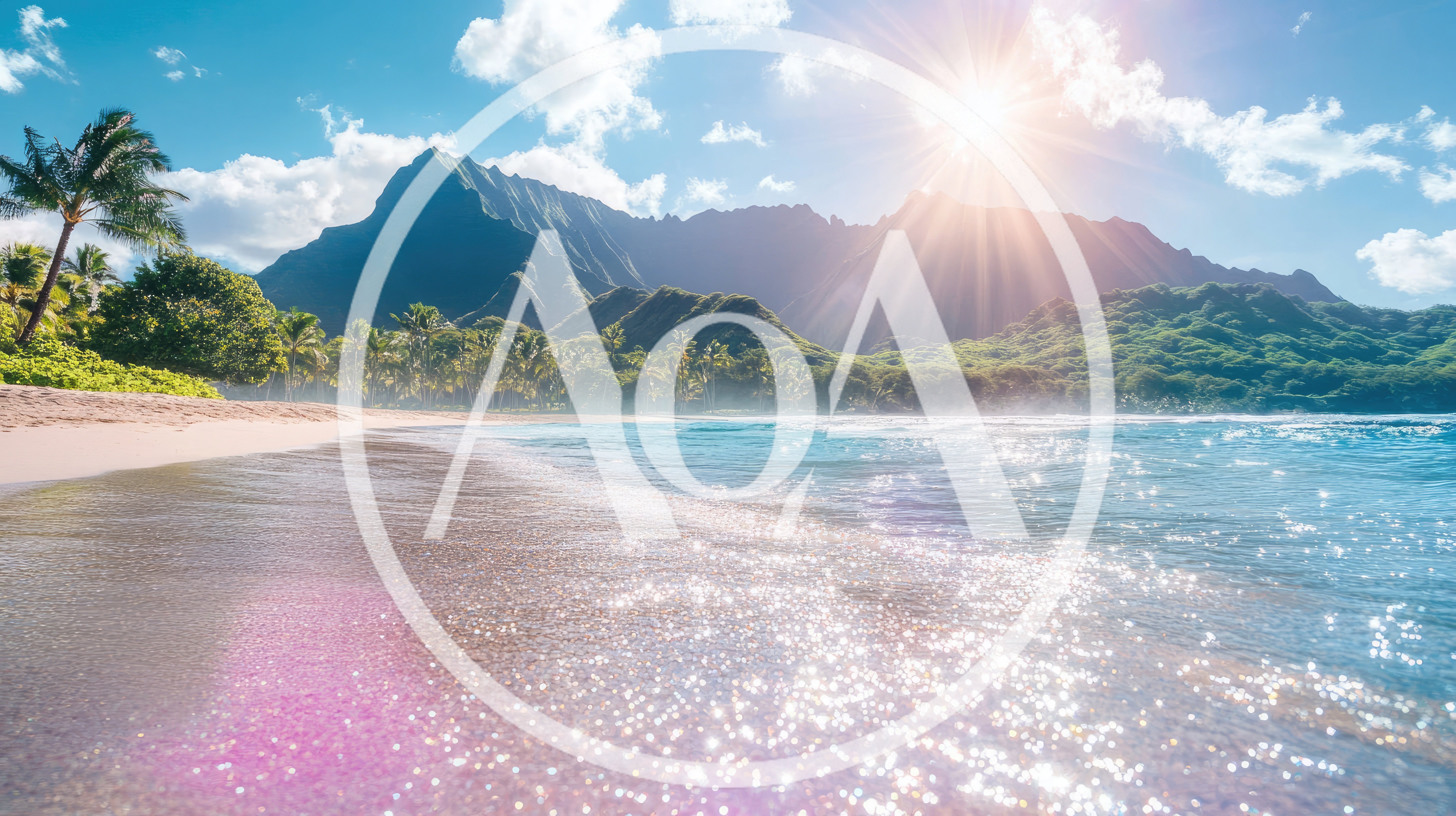 Sunlit Tropical Beach With Lush Mountain Backdrop