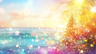 Tropical Christmas Tree on Sunny Beach at Sunset