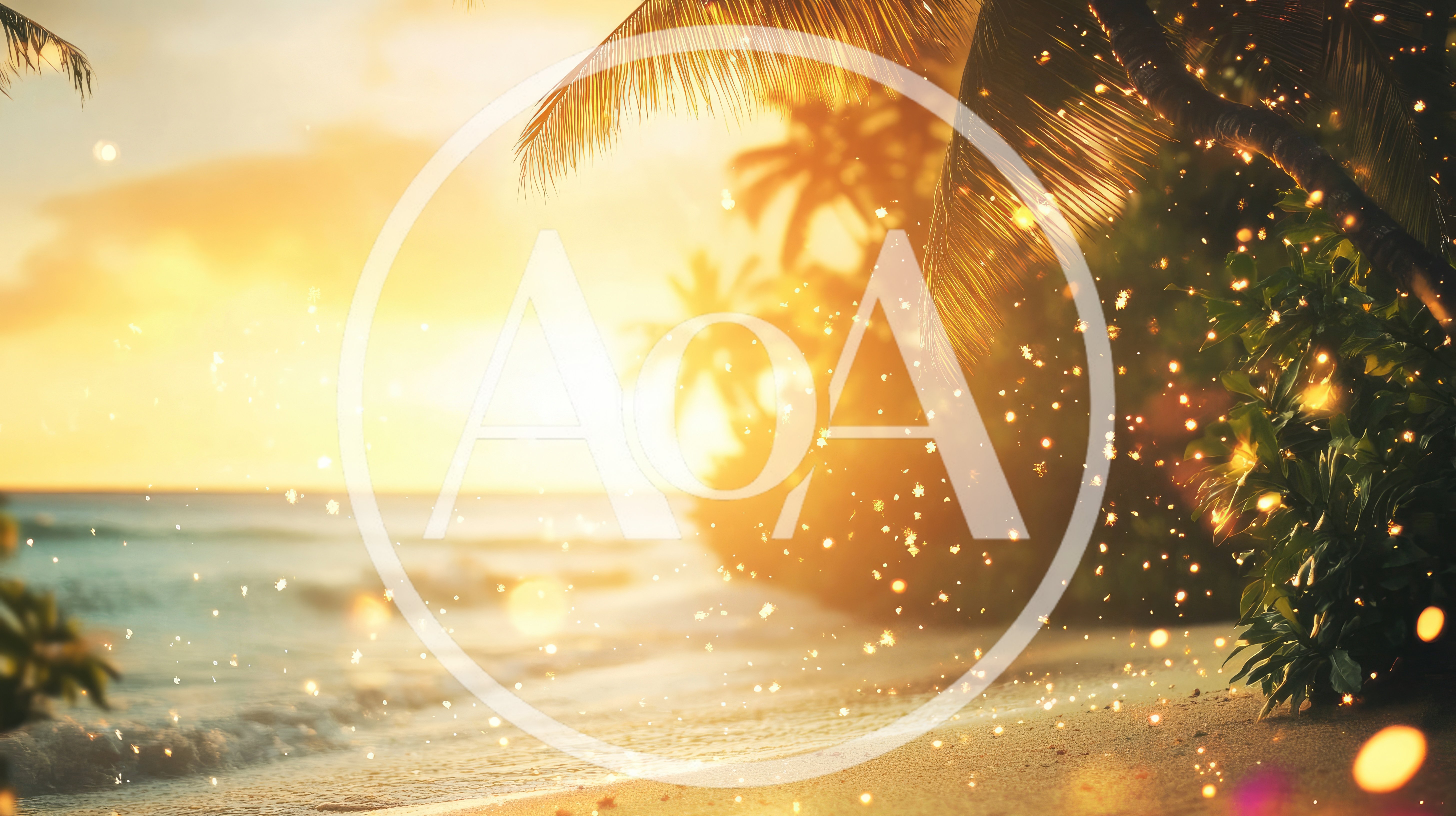 Golden Sunset Beach With Magical Floating Light Particles