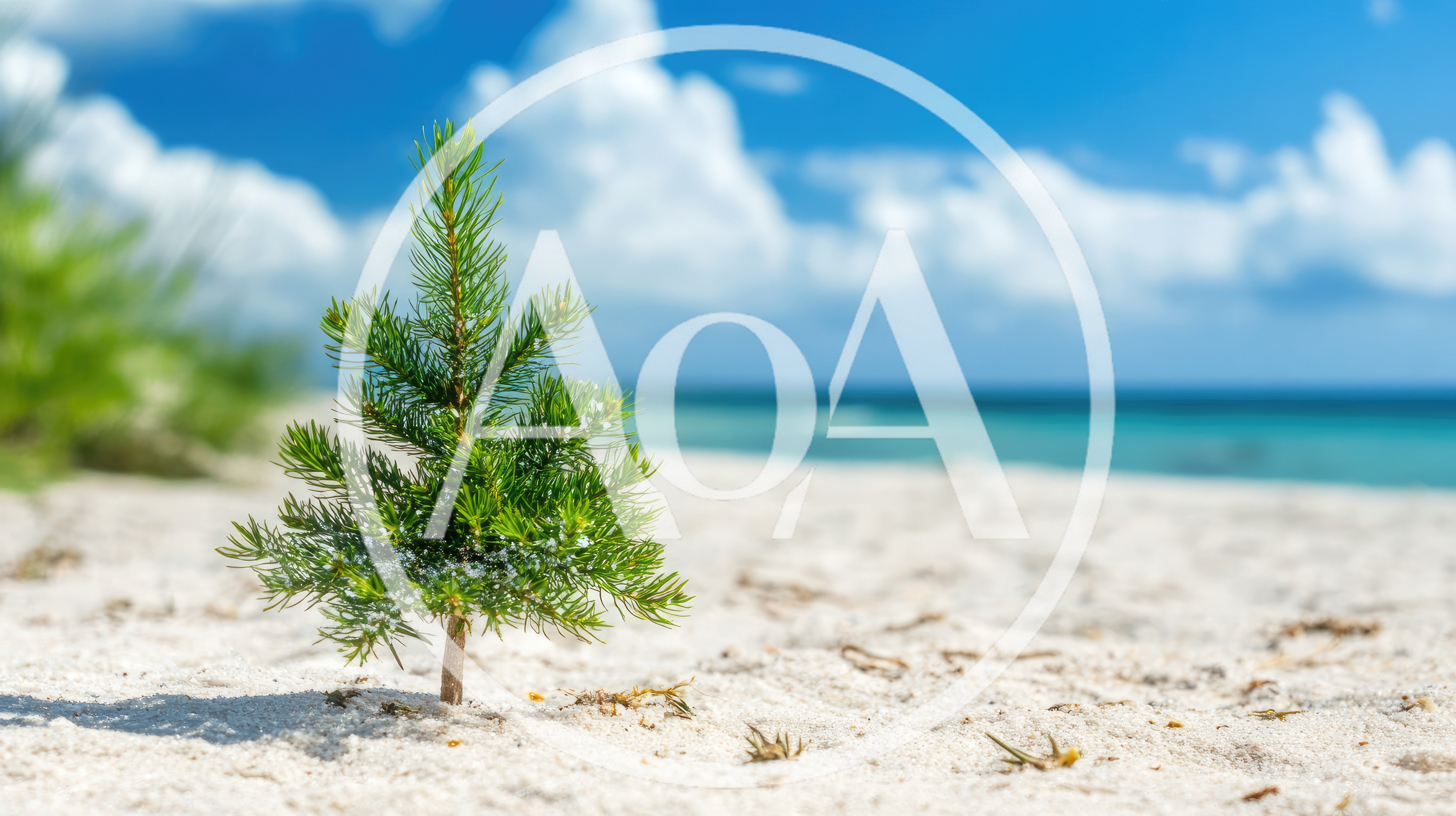 Small Pine Tree Growing On Tropical Beach