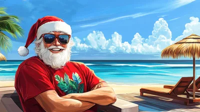 Santa Claus Relaxing on a Tropical Beach