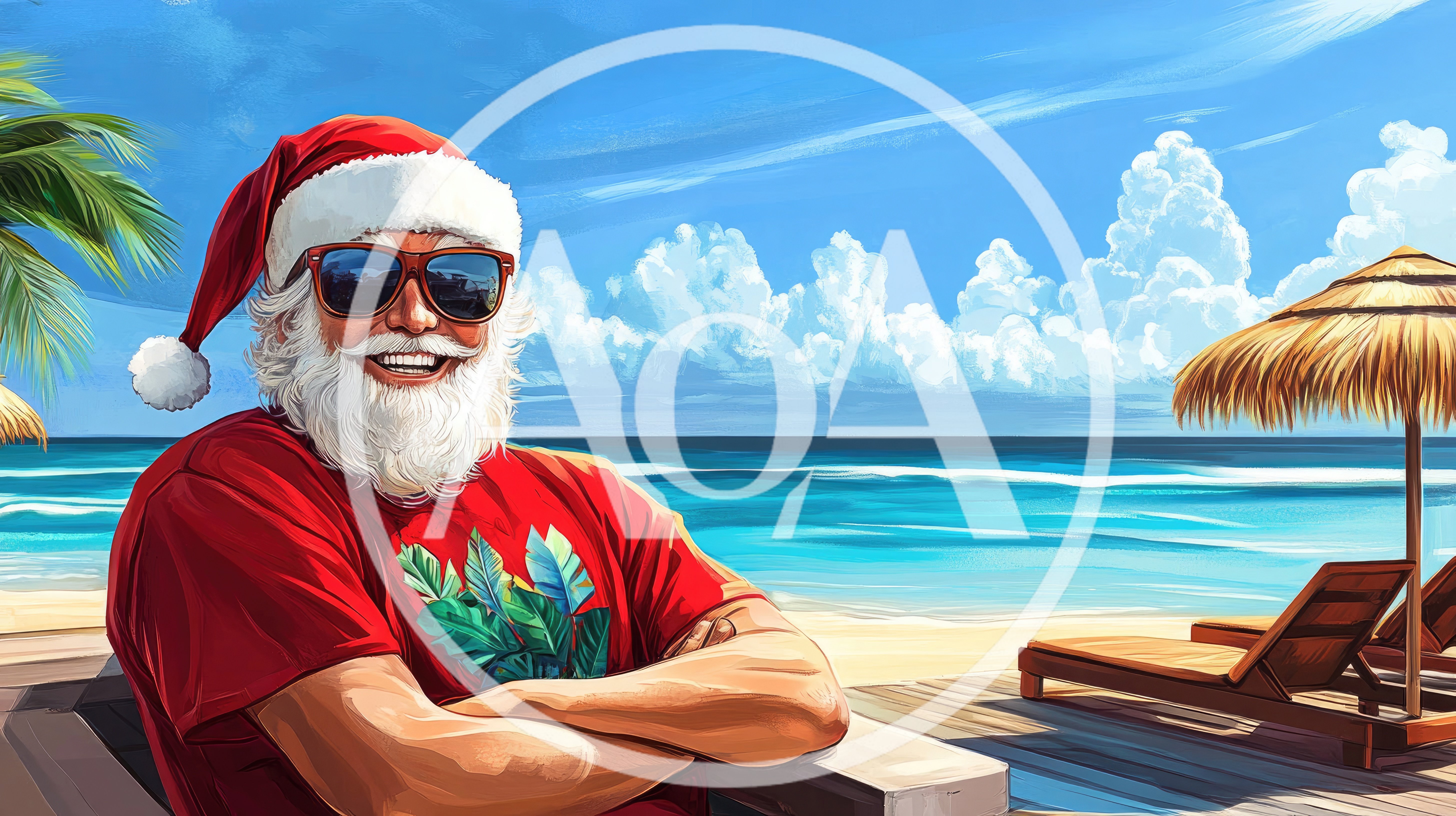Santa Claus Relaxing on a Tropical Beach