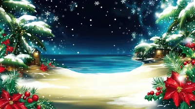 Tropical Beach Scene Decorated For Christmas Holidays