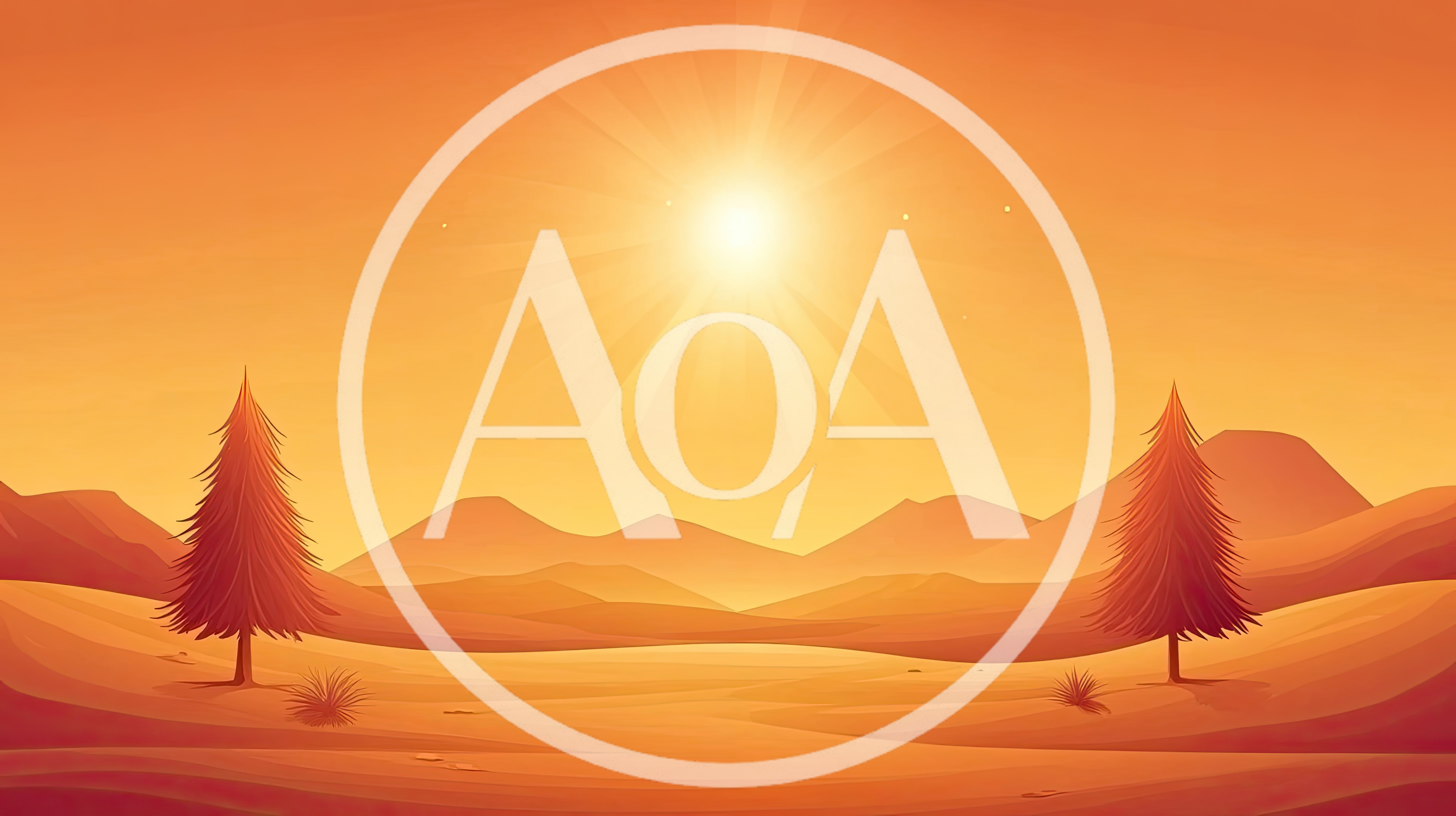 Stylized Desert Landscape With Pine Trees At Sunset