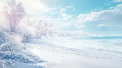 Surreal Winter Beach Landscape With Palm Trees