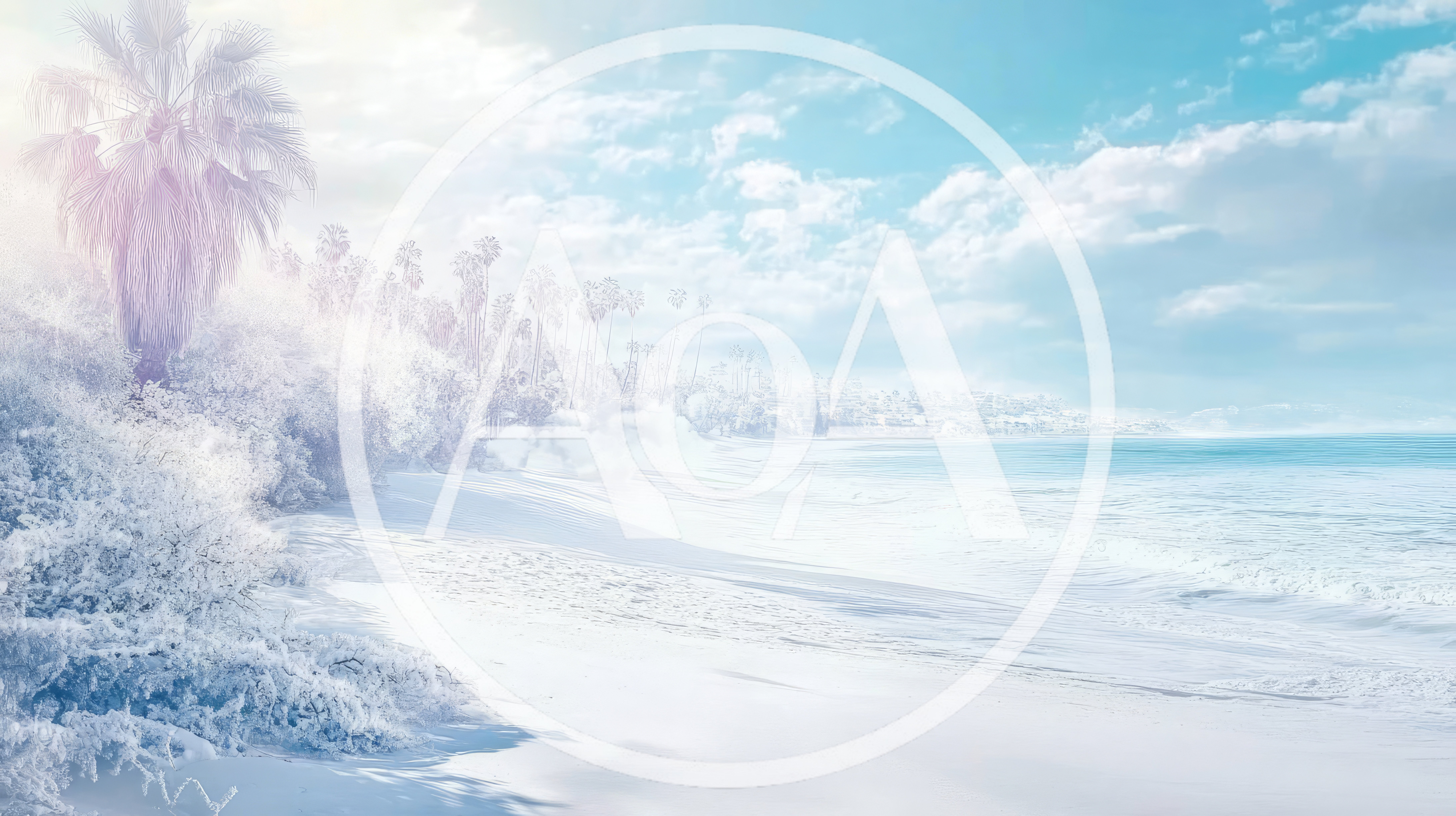 Surreal Winter Beach Landscape With Palm Trees