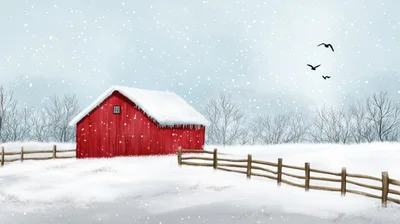 Red Barn In A Snowy Winter Landscape