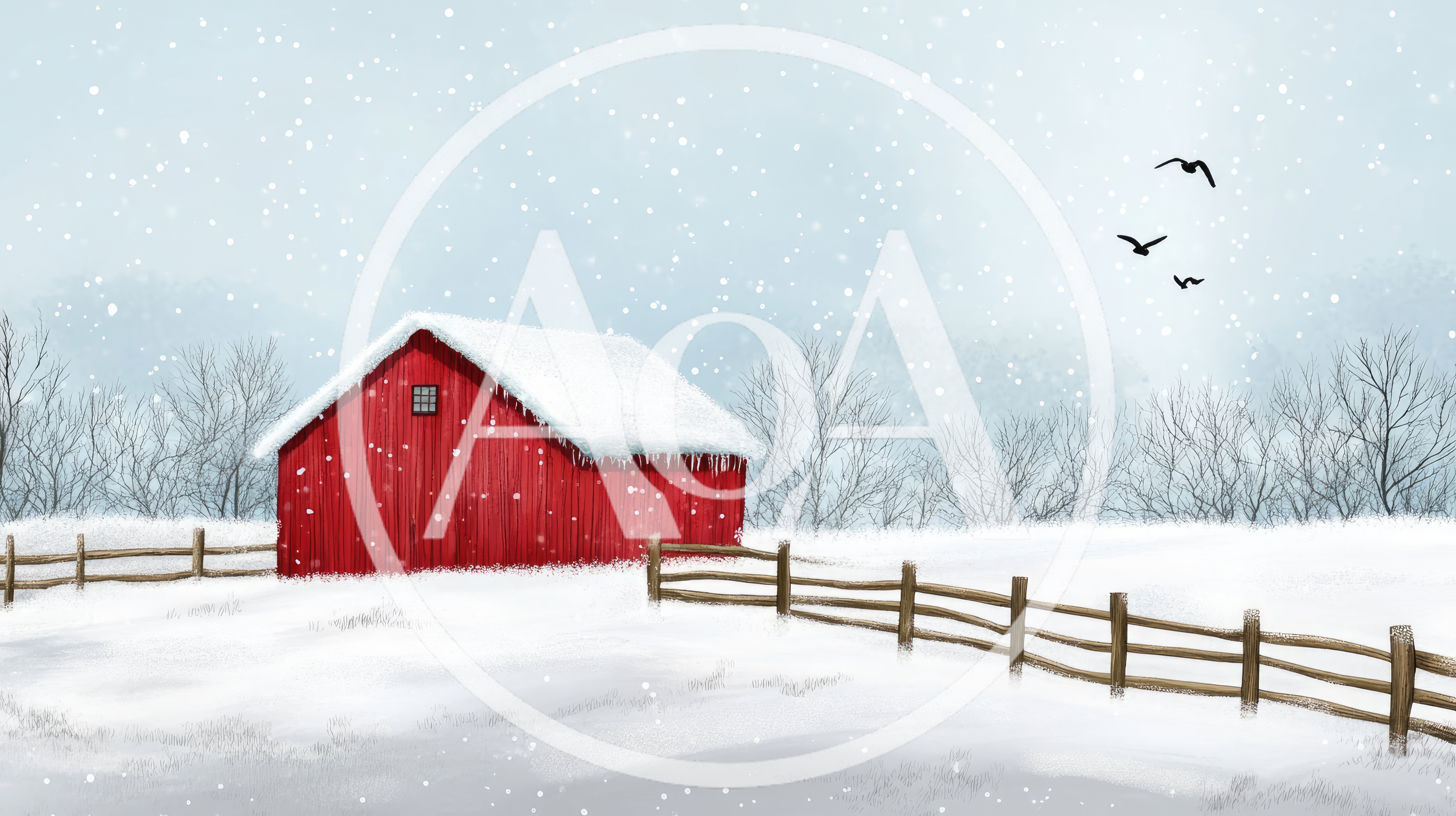 Red Barn In A Snowy Winter Landscape