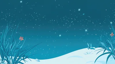Stylized Winter Landscape With Snowflakes And Grass